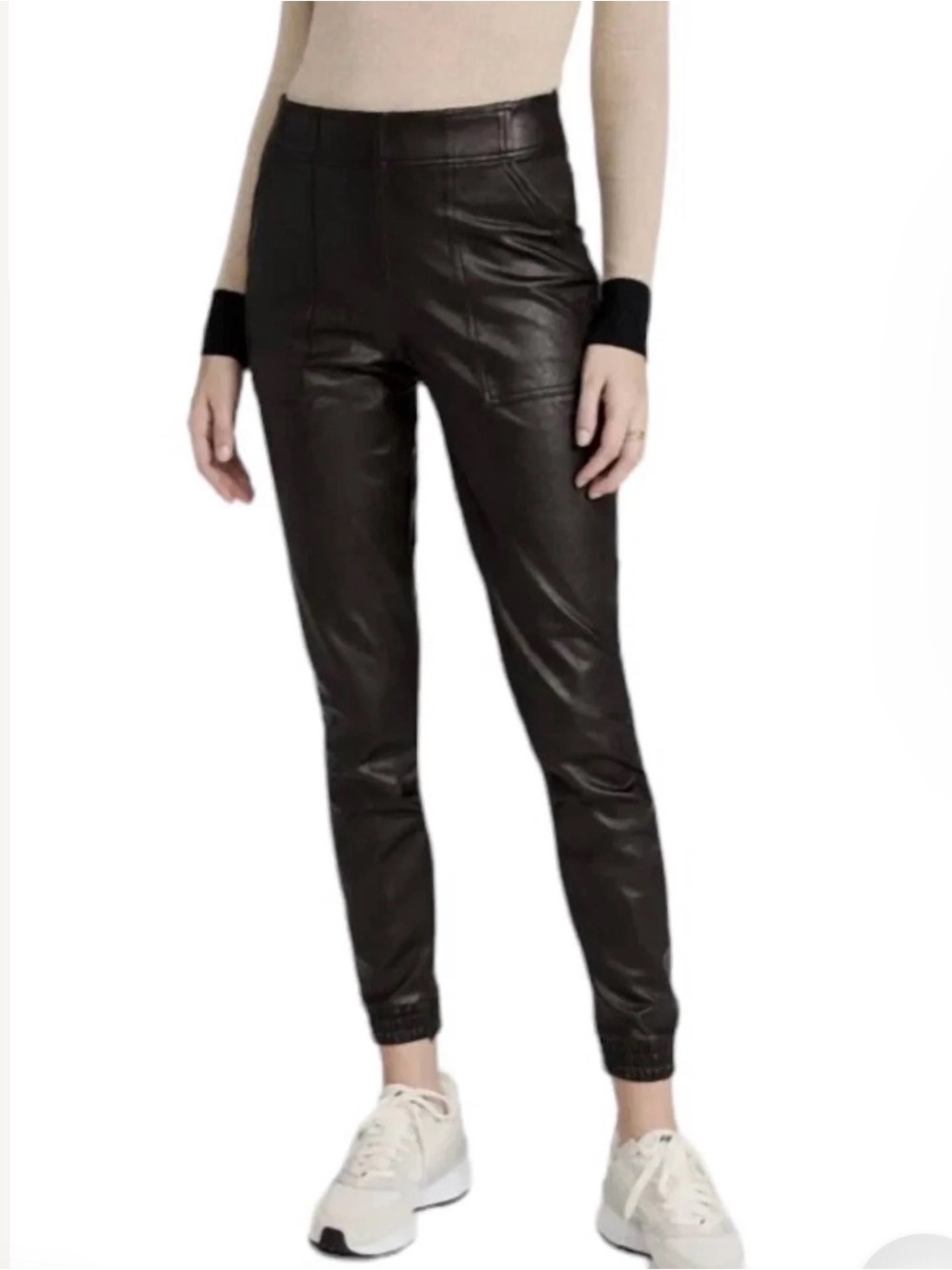 SPANX Black Faux Leather Joggers